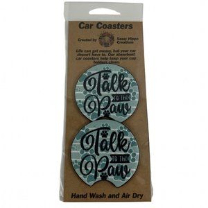 Car Coasters Dog Life Talk to the Paw Green Set of 2 Neoprene Absorbent
